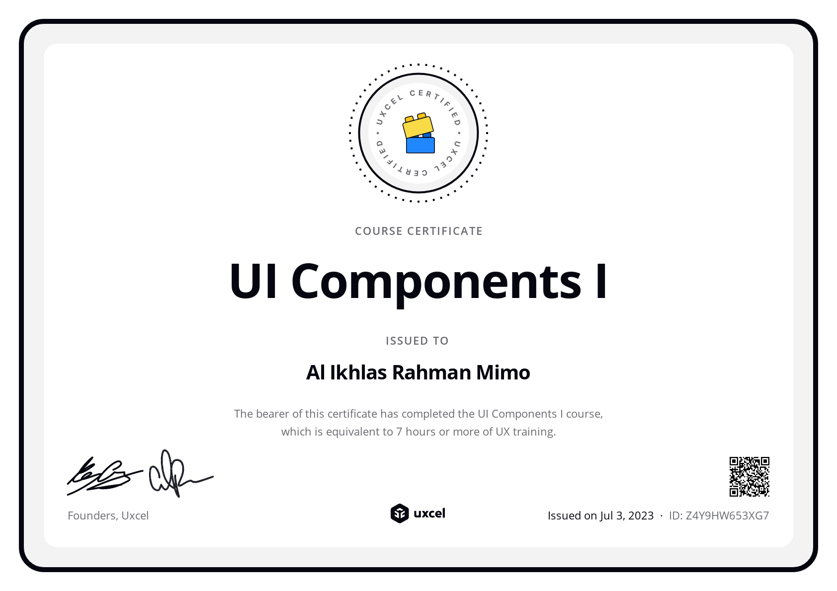 Al Ikhlas Rahman Mimo's certificate